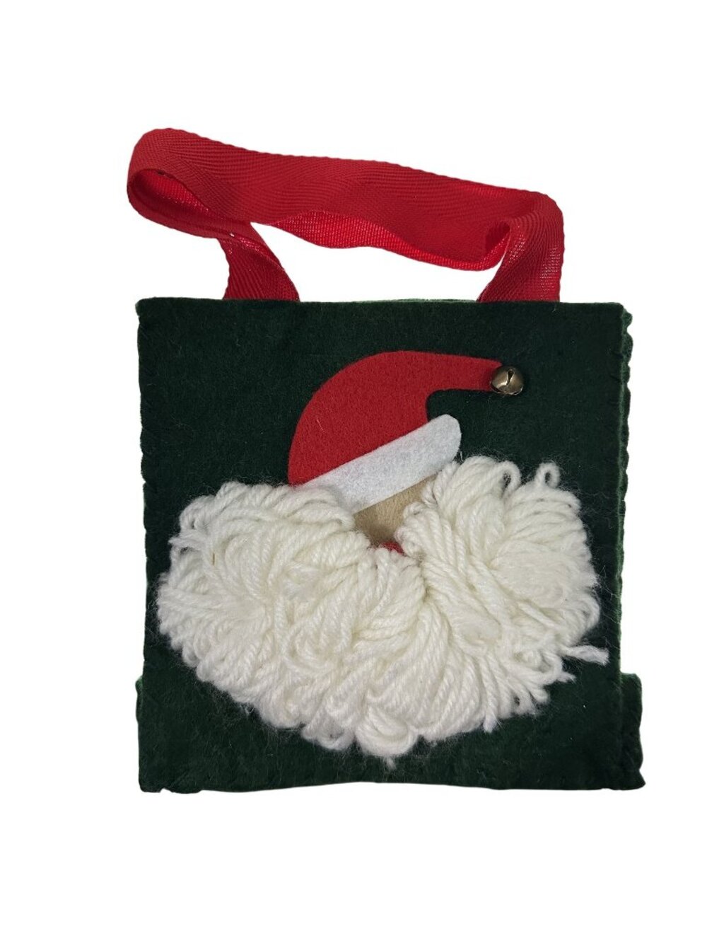 Santa Clause Felt Gift Bag Christmas Tote Holiday Present Handmade Apprx 6" x 6"